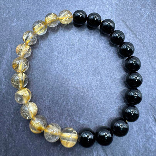 高品質 ルチル✖️オニキスブレス 天然石 ブレスレット ブレスレット  