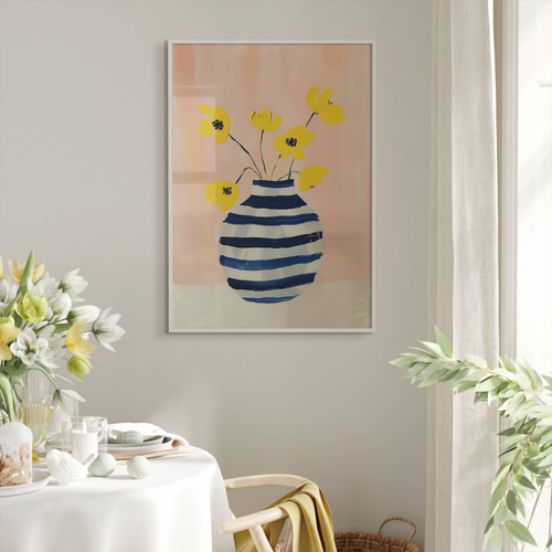 アートポスター 北欧風 シンプルモダン 花 イエロー フラワーベース