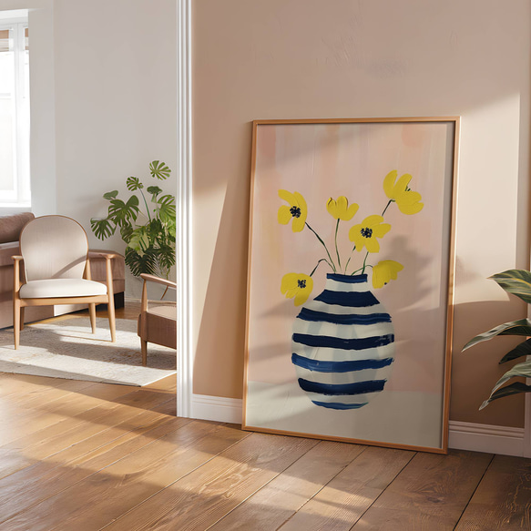 アートポスター 北欧風 シンプルモダン 花 イエロー フラワーベース