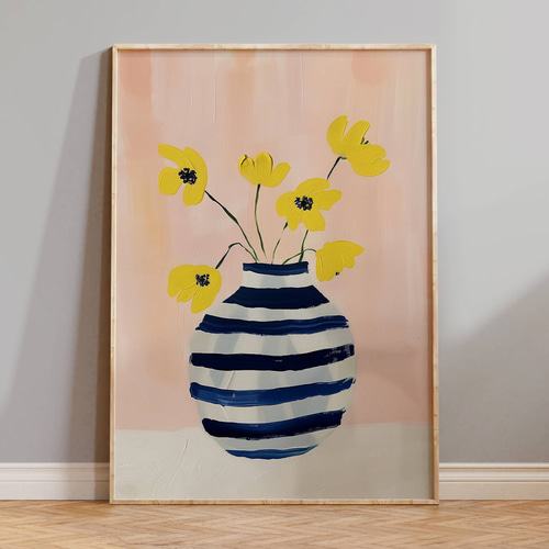 アートポスター 北欧風 シンプルモダン 花 イエロー フラワーベース