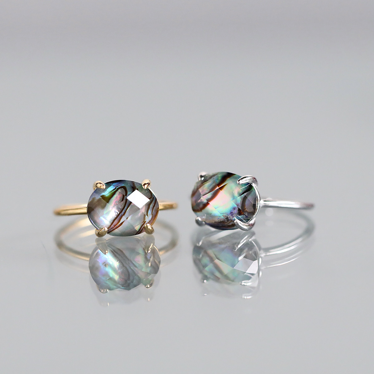 アバロンシェル×水晶の大粒オーバルリング フリーサイズ｜10mm｜ゴールド or シルバー｜選べるシェル