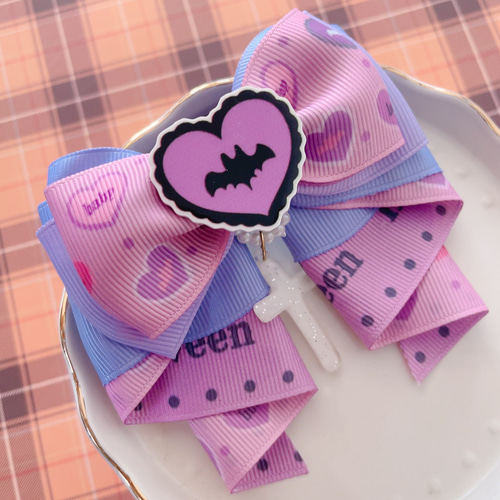 リボン ヘアゴム♡カノンリボン～long～♡マーブルピンク