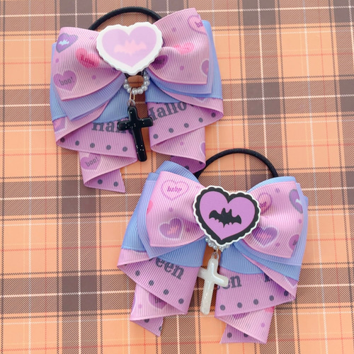 ❁キッズ❁ヘアゴム リボン ハートデニム 【ピンクハート】