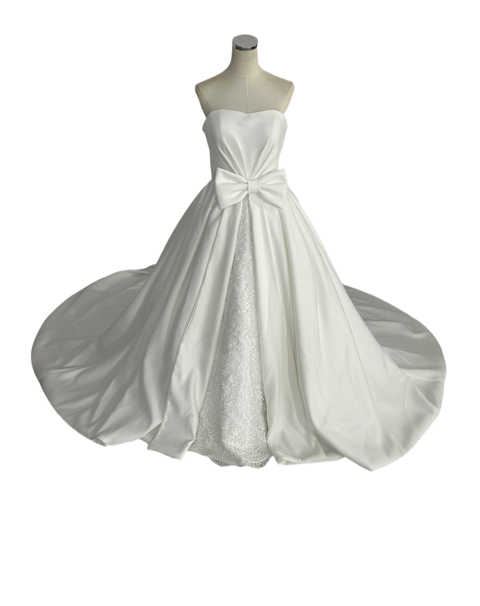 ウェディングドレス ベアトップ リボン マット生地 オフホワイト ビスチェドレス 披露宴/結婚式