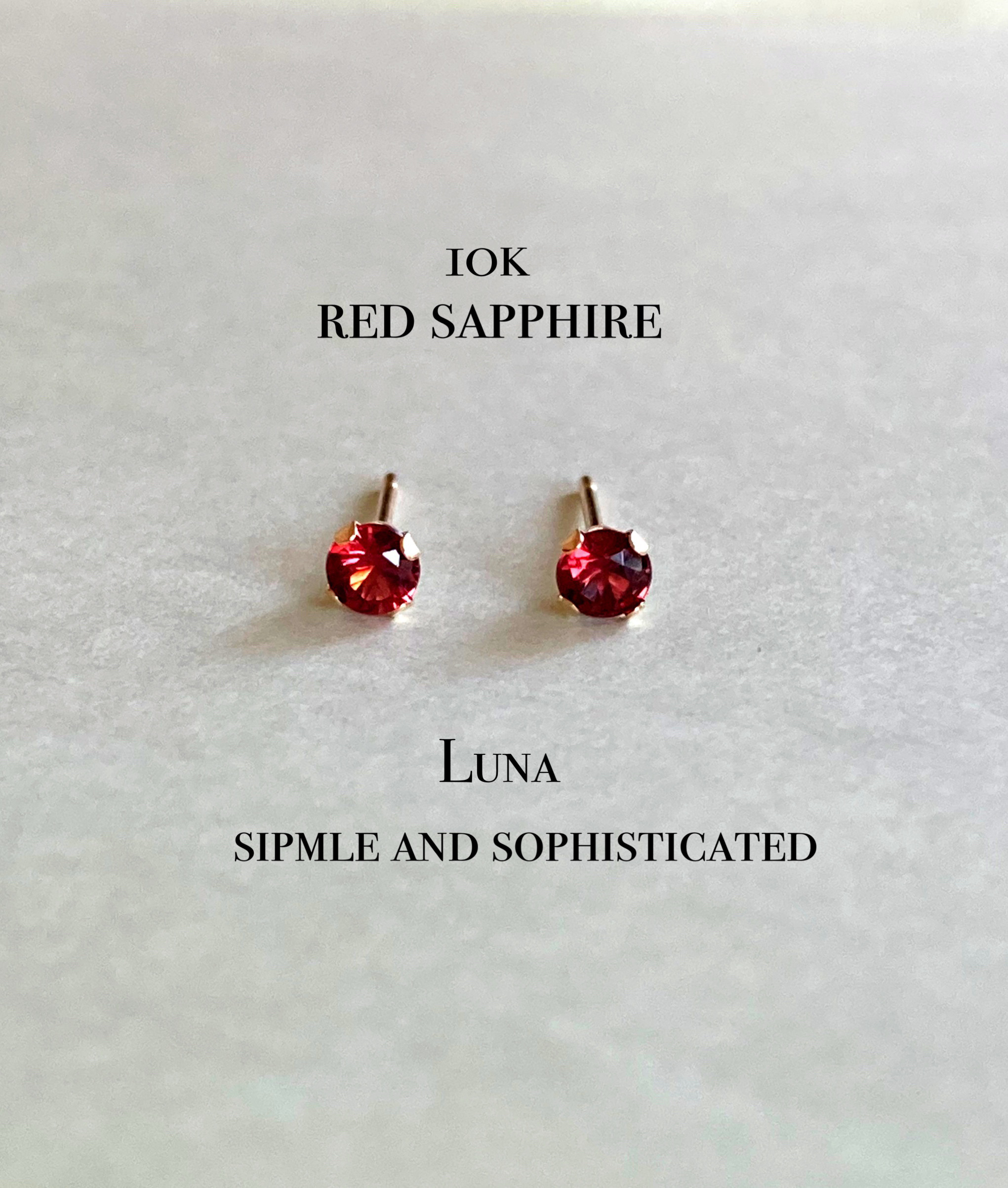 10kレッドサファイアポストピアス3ミリ