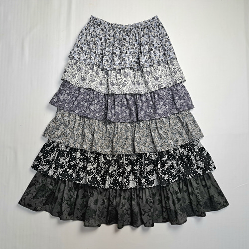 リバティプリント マルチパターン ティアード ギャザー フリル  