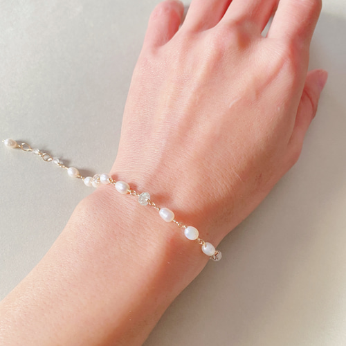 再販 14kgf エレガントな真珠とアクアマリンのブレスレット /1136-2