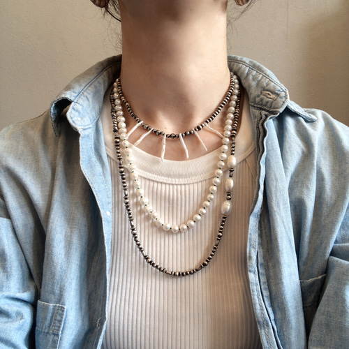 シルバーパールネックレス120cmナバホパールネックレスsilver925 パール×ナバホパールネックレス silver925navajo ネックレス