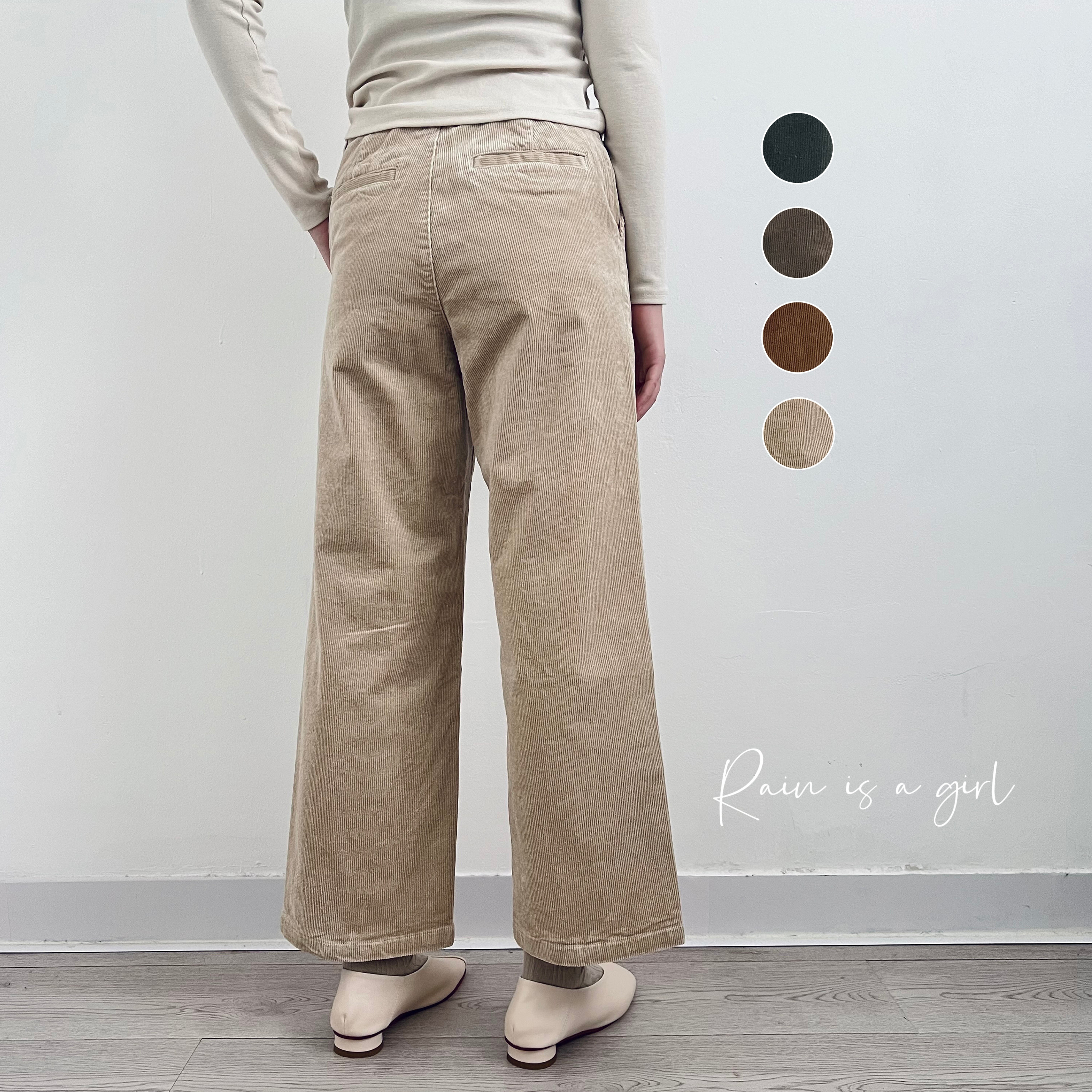 【軽やか★ワイドパンツ★コーデュロイ】後ろゴム│ウエスト紐│カジュアル│ストレッチ│シンプル│柔らかい│B-52KKM