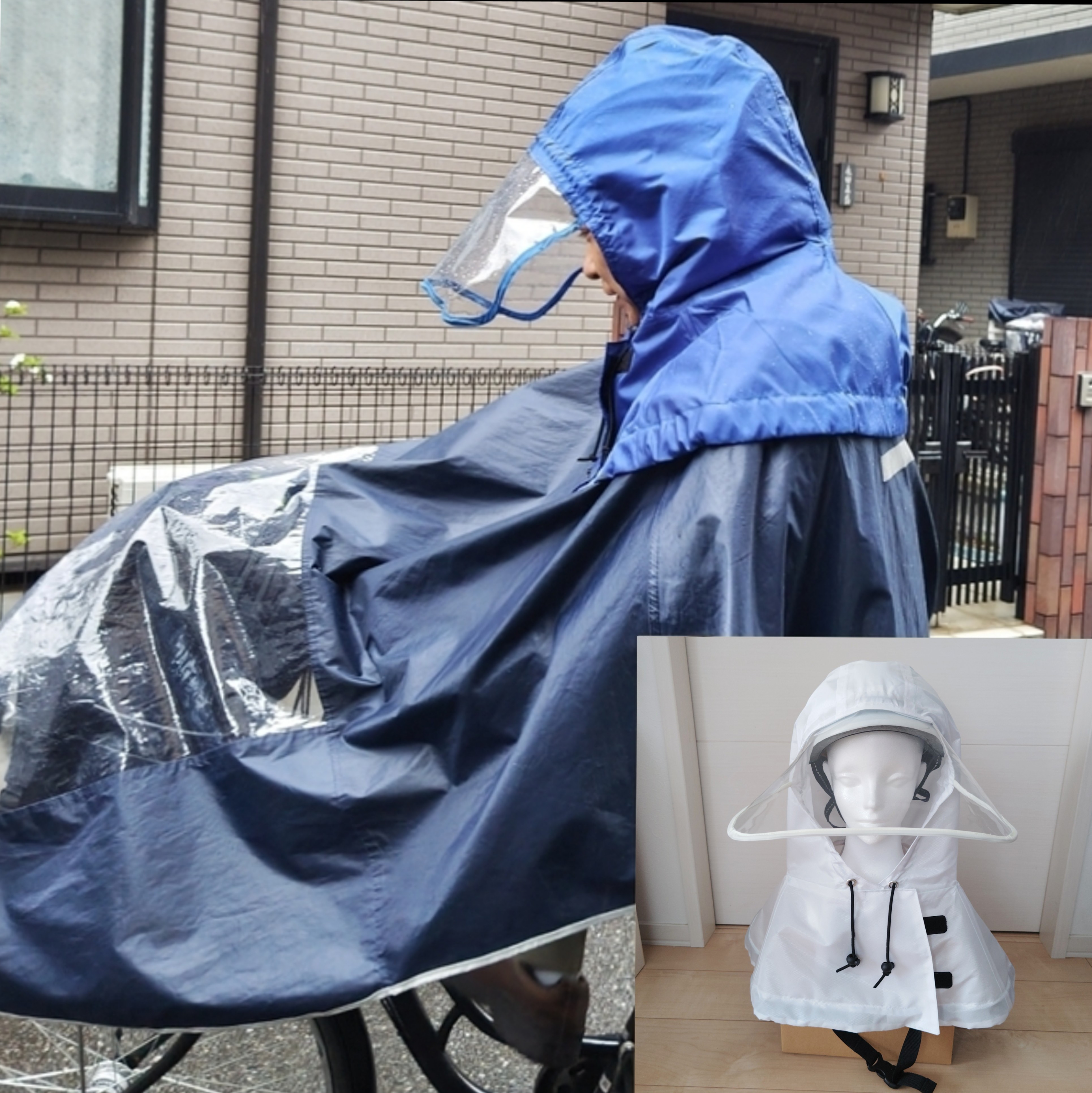 【再再販】フード型レインハット・ヘルメット用レインハット（白・ホワイト・男女兼用・男性LLサイズまでＯＫ・頭巾型）雪かき