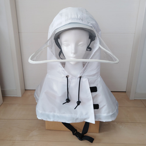 再再販】フード型レインハット・ヘルメット用レインハット（白