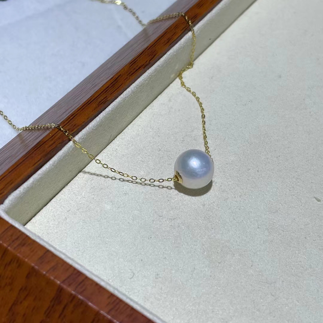 パールネックレス レディースネックレス10-11mm丸パール本物真珠K18ゴール結婚記念ギフト　ハンドメイドアクセサリー