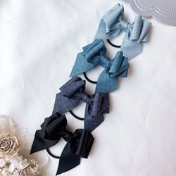 新作 重なるリボン ❤︎.* ヘアゴム ネイビー 真ん中サテンリボン