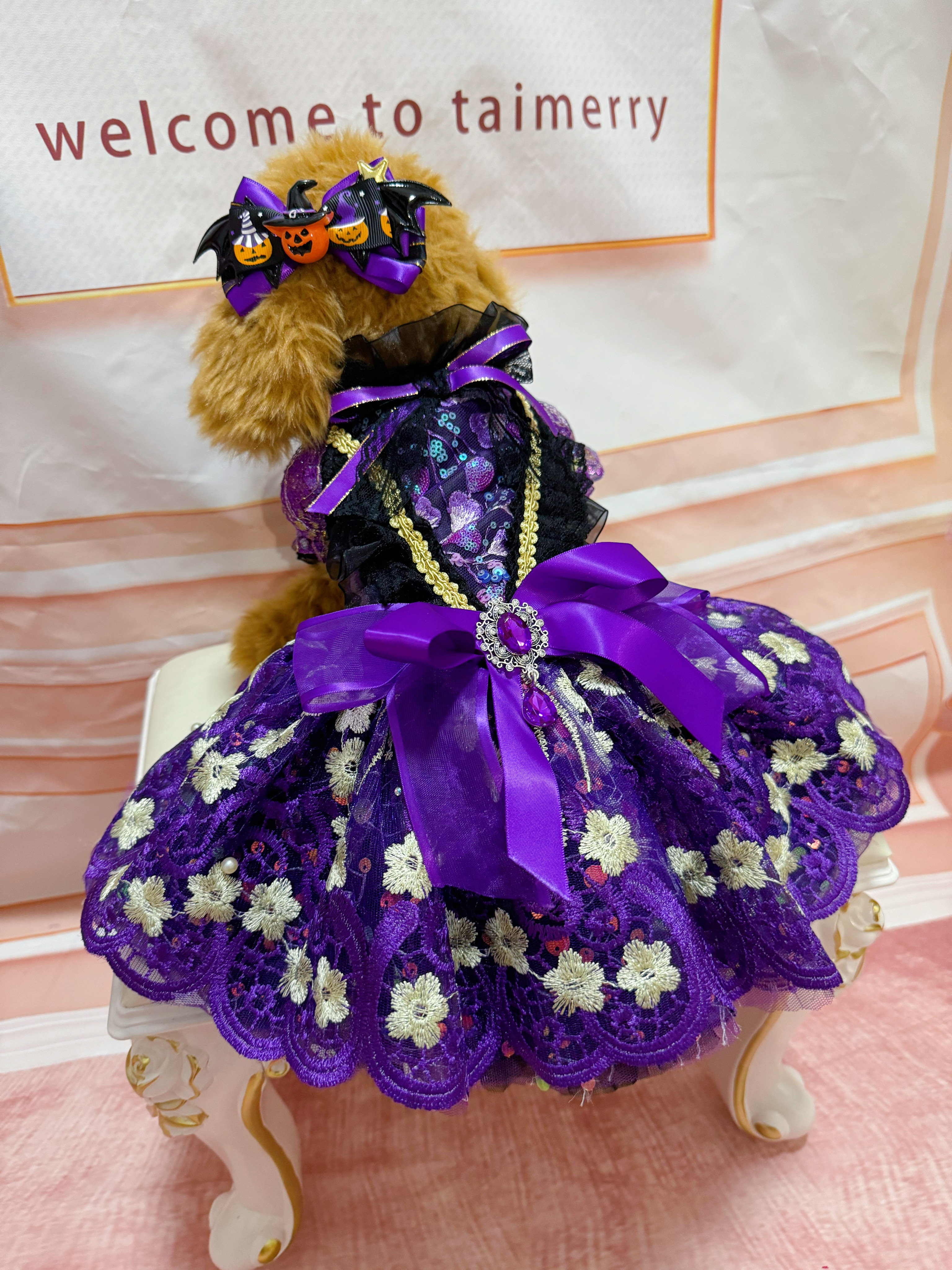セット品小花のハロウィンドレス かぼちゃのおリボンと2点セット