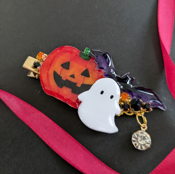 おばけ　カボチャ　ハロウィン　ヘアクリップ　（ブローチに変更可） 1枚目の画像