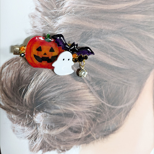 おばけ カボチャ ハロウィン ヘアクリップ （ブローチに変更可） ヘア