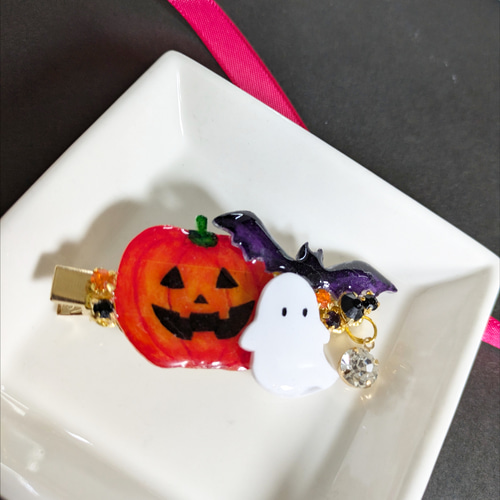 おばけ カボチャ ハロウィン ヘアクリップ （ブローチに変更可） ヘア