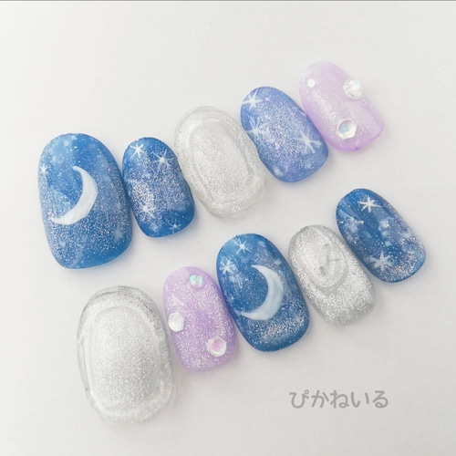 秋冬デザイン,お月見,夜空,三日月ネイル ネイルチップ（つけ爪） ぴか 