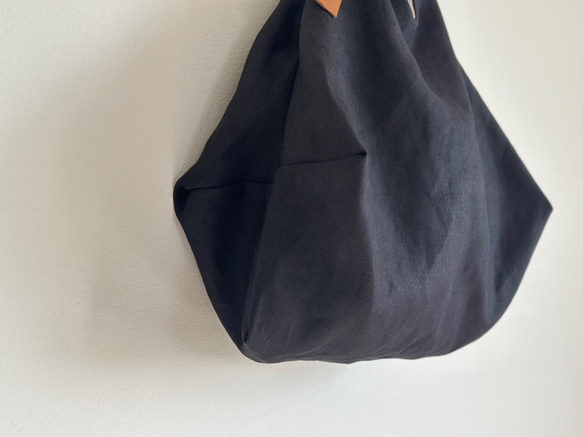 ★ 入荷！！シワ感がたまらない麻100%帆布のトライアングルバック！ウォッシュ加工生地！黒のみ 15枚目の画像