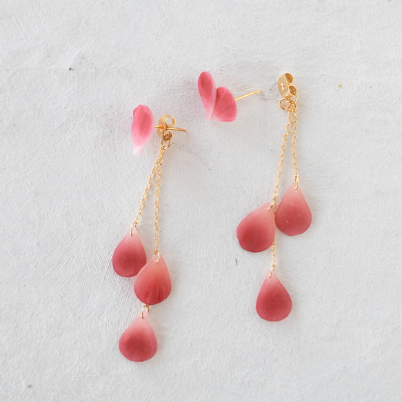 花びらハート ピアス/イヤリング / ボルドー 5枚目の画像