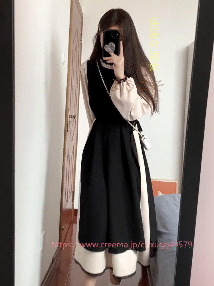 優しげ雰囲気黒長袖秋2024新型高級感キルティングスリムロングスカート