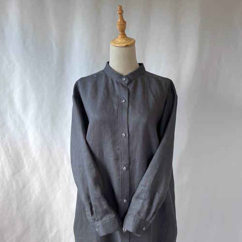 スッキリ縦長♪スタンドカラーのリネンシャツワンピース】長袖