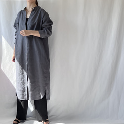スッキリ縦長♪スタンドカラーのリネンシャツワンピース】長袖