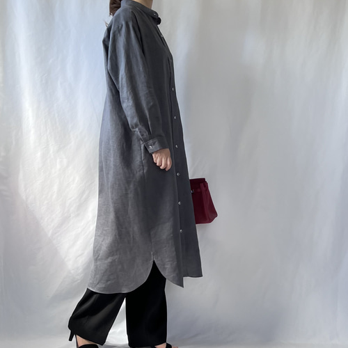 新品⭐️kubosanmade リネン スタンドカラーロングシャツワンピース