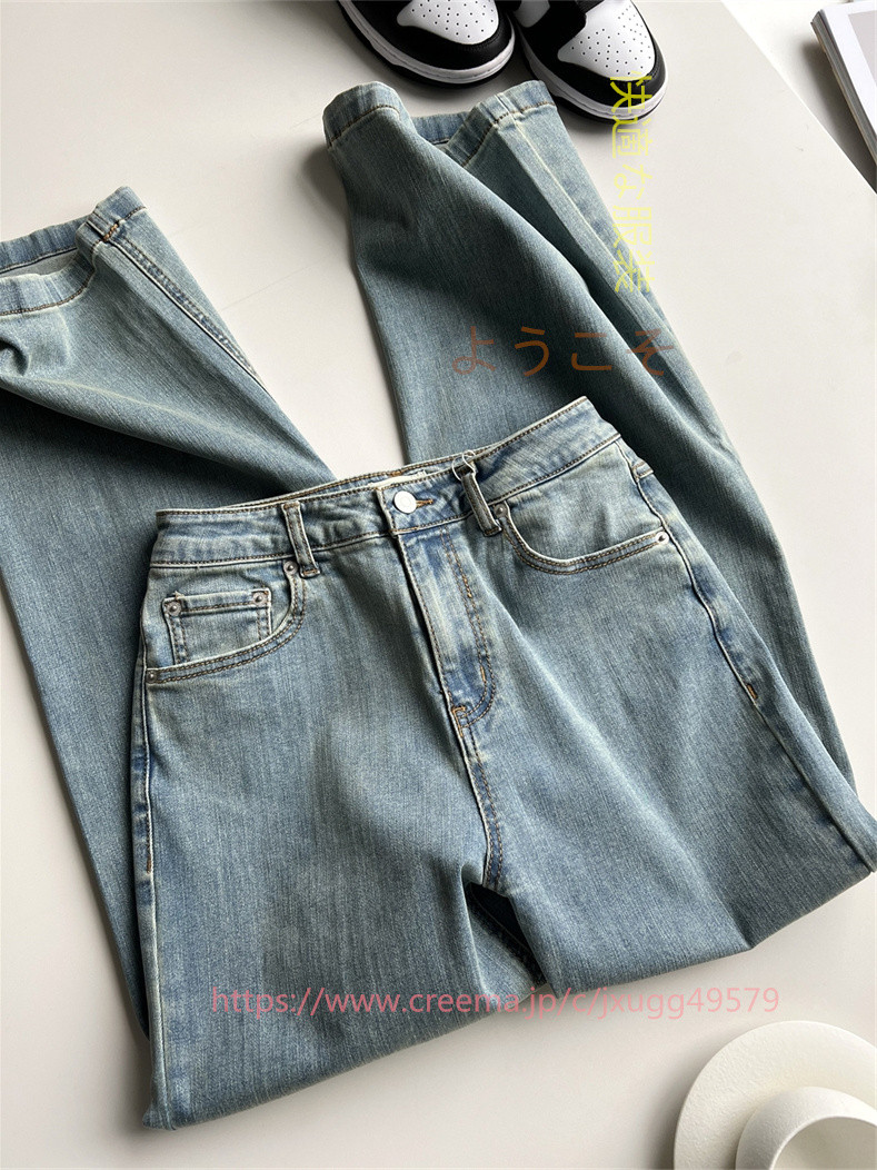 レトロなお父さんパンツファッション婦人服ハイウエストスリムコットン水洗い柔らかストレートデニムワイドパンツ