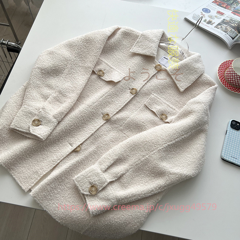 だるくてゆったりしたカジュアルシャツ風ラムウールのリバーシブルコートはオーバーサイズがあります