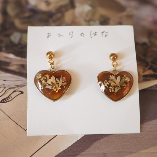 お花のハートピアス/イヤリング ピアス（フック・チェーン） よひらの 
