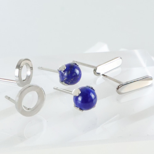 ラピスラズリ 3点セット シンプル ミニピアス オールステンレス【金属  