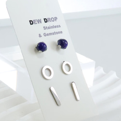 3点セット ラピスラズリ 深い青 時を越えた魅力 ステンレス つけっぱなし ミニピアス アレルギー対応 天然石 シルバー 1枚目の画像