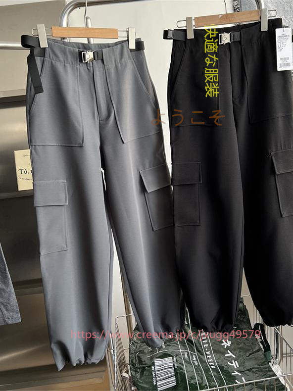 甘クール風！ペンダント！ハイウエストストレートパンツウエストパンツの質感がスタイリッシュでゆったりとした工装ワイドパンツ