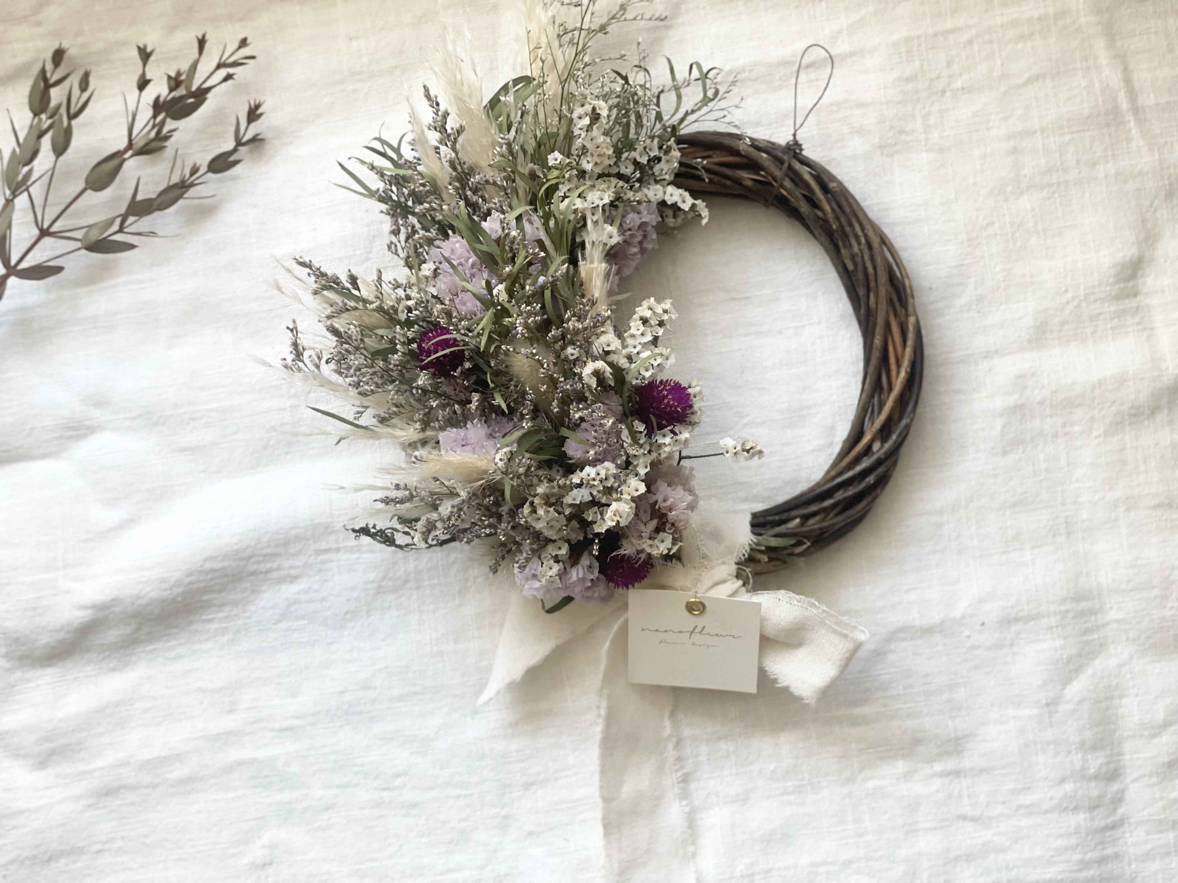 パンパスグラスとスターチスのハーフリース】ドライフラワー リース  