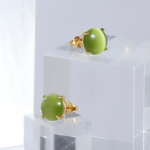 再販】グリーンキャッツアイ一粒ネックレス◇8mm《ゴールド》【18kgp