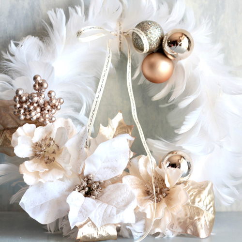 クリスマスリース】天使みたいなホワイトフェザーリースゴールド