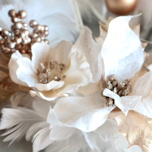 クリスマスリース】天使みたいなホワイトフェザーリースゴールド