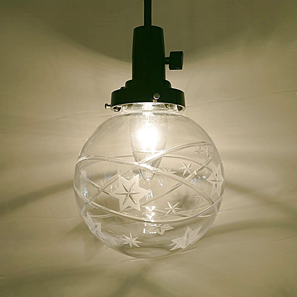 切子ガラス 照明　ペンダントライト　丸型138　星柄　キーソケット器具