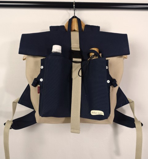 （小)８号帆布バックパックW40 　グレーベージュ×濃紺リュック・バックパック