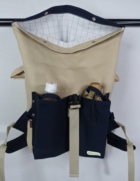 （小)８号帆布バックパックW40 　グレーベージュ×濃紺
