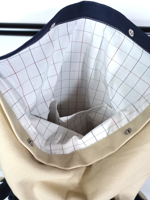 （小)８号帆布バックパックW40 　グレーベージュ×濃紺