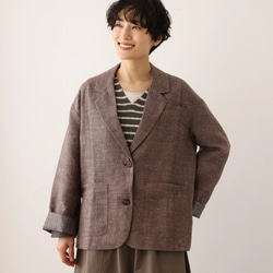 オリジナルパターンだからこそできた綺麗なシルエットが魅力のジャケット　ウールリネン　杢ブラウン240920-1 4枚目の画像