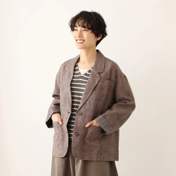 オリジナルパターンだからこそできた綺麗なシルエットが魅力のジャケット　ウールリネン　杢ブラウン240920-1 1枚目の画像