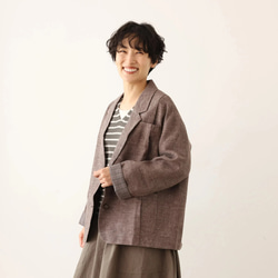 オリジナルパターンだからこそできた綺麗なシルエットが魅力のジャケット　ウールリネン　杢ブラウン240920-1 8枚目の画像