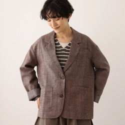オリジナルパターンだからこそできた綺麗なシルエットが魅力のジャケット　ウールリネン　杢ブラウン240920-1 2枚目の画像