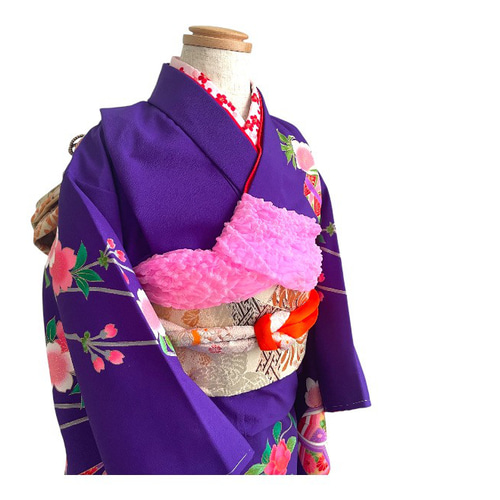 値下げ！【七五三つくり帯】アンティーク 正絹 二部式 7歳用 生成り 鶴