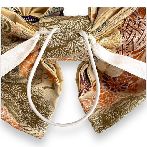 値下げ！【七五三つくり帯】アンティーク 正絹 二部式 7歳用 生成り 鶴