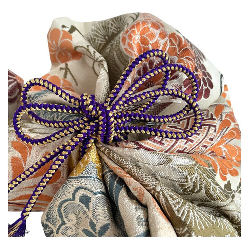 値下げ！【七五三つくり帯】アンティーク 正絹 二部式 7歳用 生成り 鶴