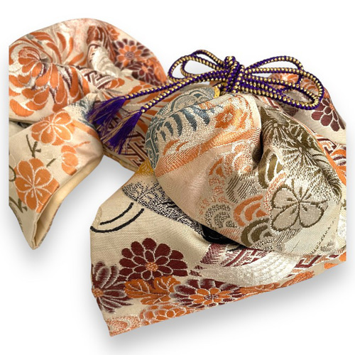 値下げ！【七五三つくり帯】アンティーク 正絹 二部式 7歳用 生成り 鶴